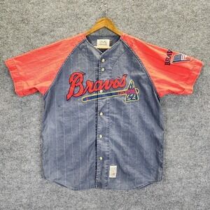 Vintage Atlanta Braves Jersey Mens XXL Cooperstown Blue Red Pin Stripes Baseball